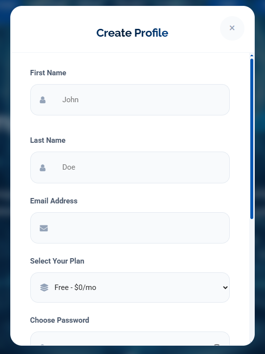 Registration Form Screenshot